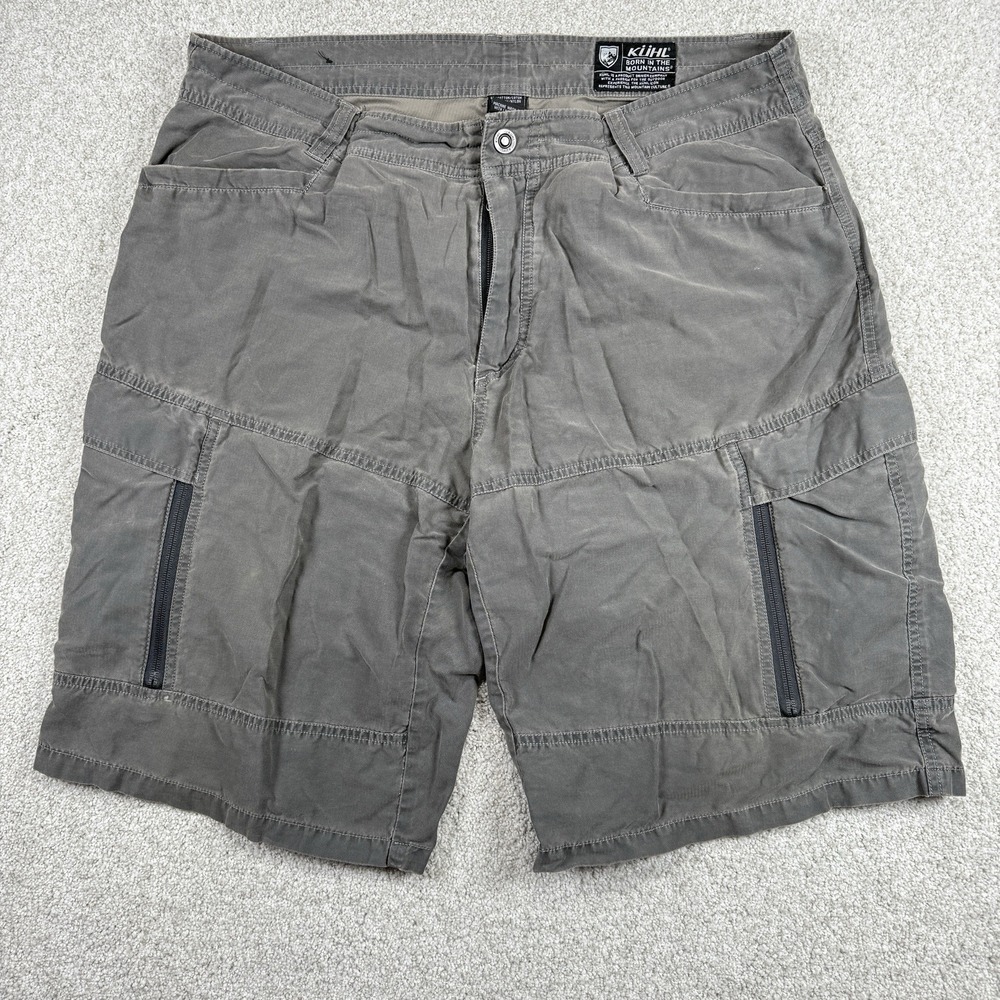 Kuhl Cargo Short Mens 40 Gray Vintage Patina Dye 11.5 Inseam Outdoor Hiking Logo